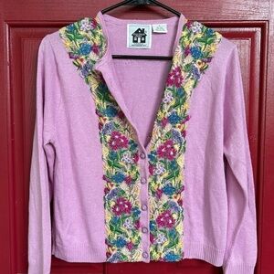 Storybook Knits baby pink floral crochet fairy Cottagecore cardigan sweater silk